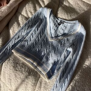 V neck blue sweater